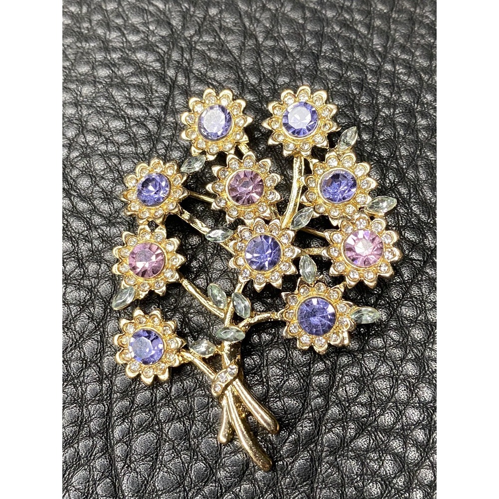 Anne Klein Flower Cluster Bouquet Brooch Pink/Blue/Green Rhinestones Gorgeous